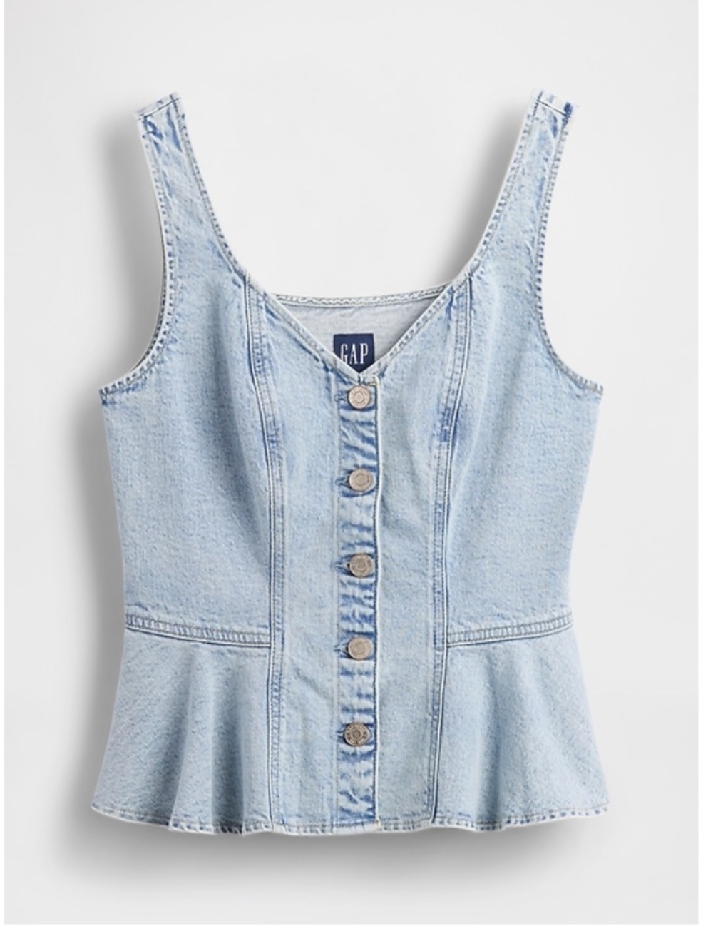 GAP Peplum Tank Top Women L  Denim Button Front NWT Sleeveless Blouse